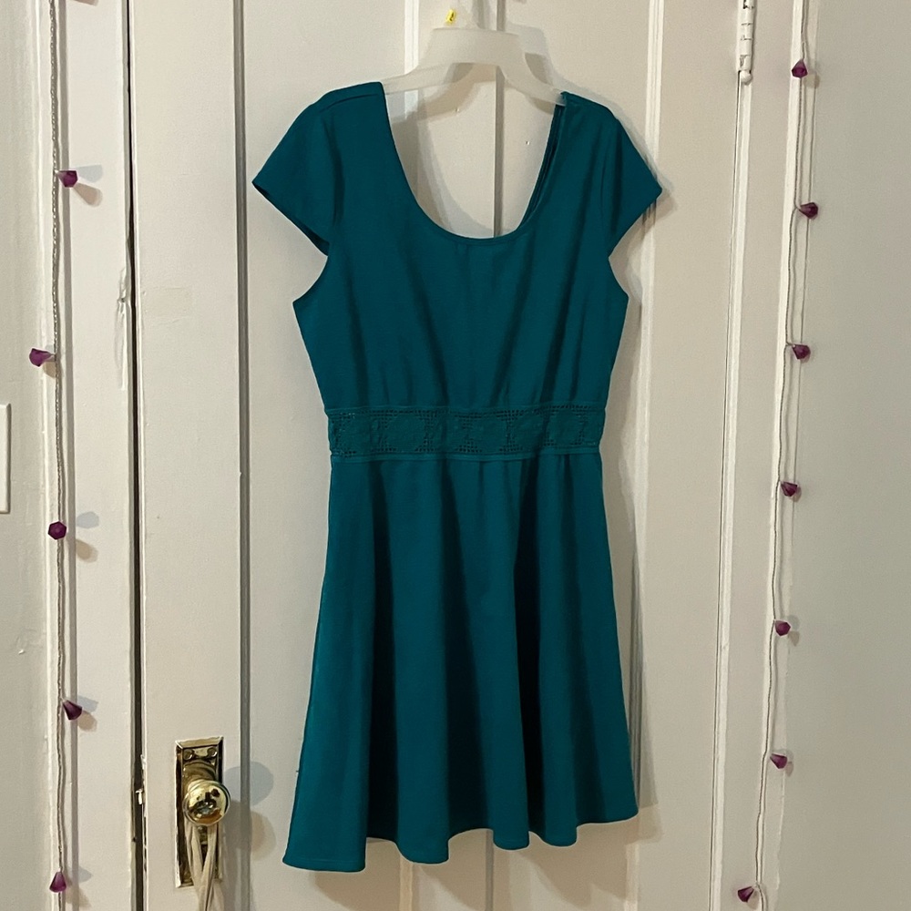 Textured teal skater minidress